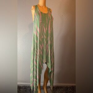Asymmetrical Green and Pink Tie-Dye Dress